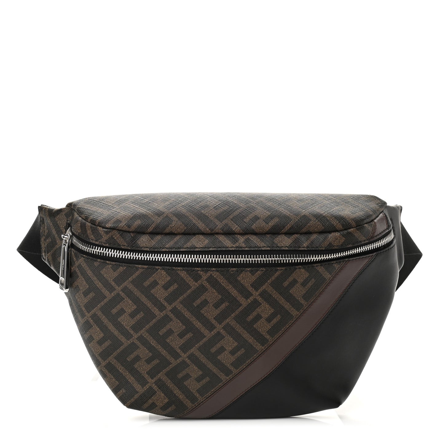 Glazed Fabric Vitello Liberty FF 1974 Diagonal Belt Bag Tobacco Moresco Black