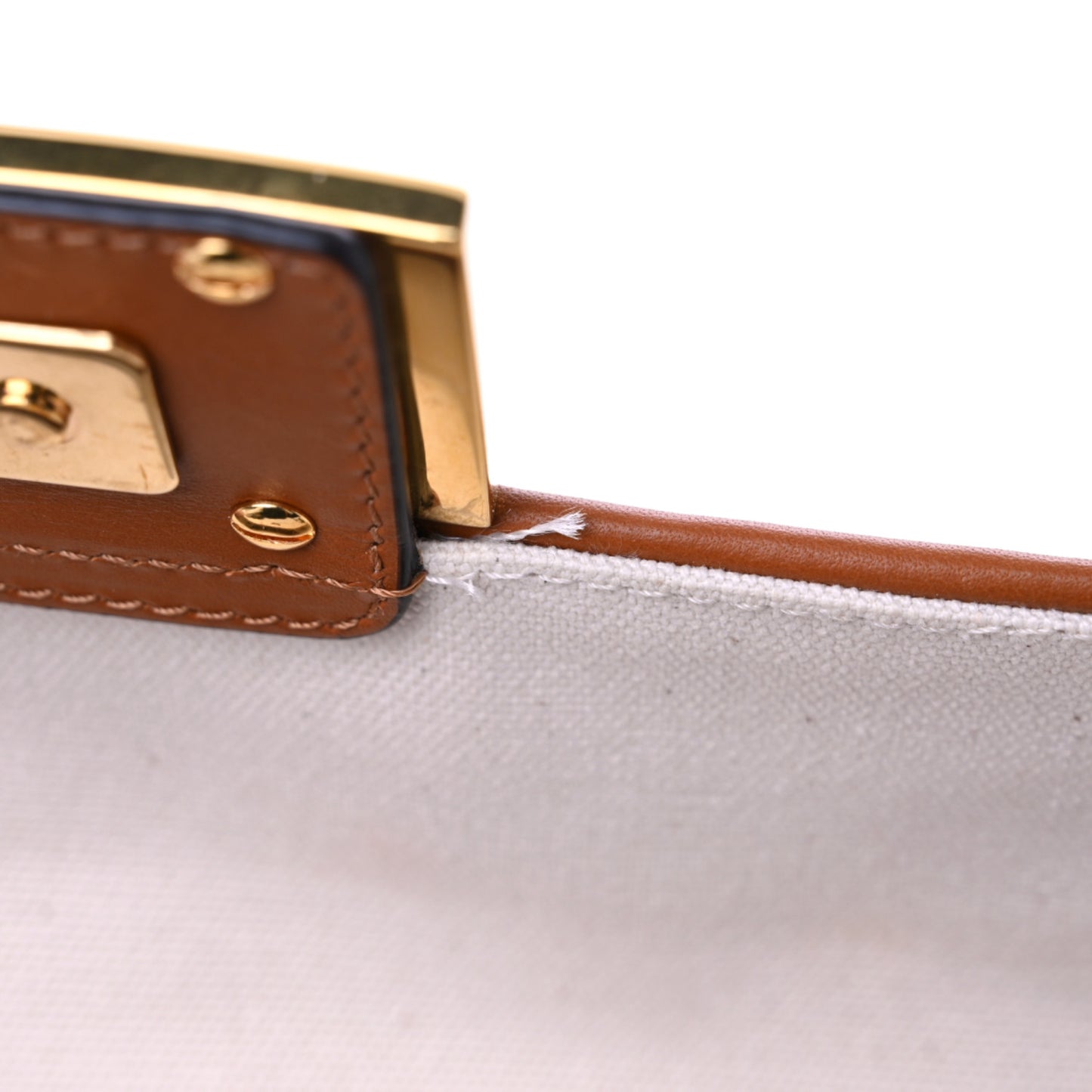 Canvas Vitello King Bi-Color Strap FF Embroidered Mini Baguette Grezzo Brandy Cuoio