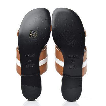 Hermes Calfskin Avenue Sandals 37.5 Gold White 5 of 9