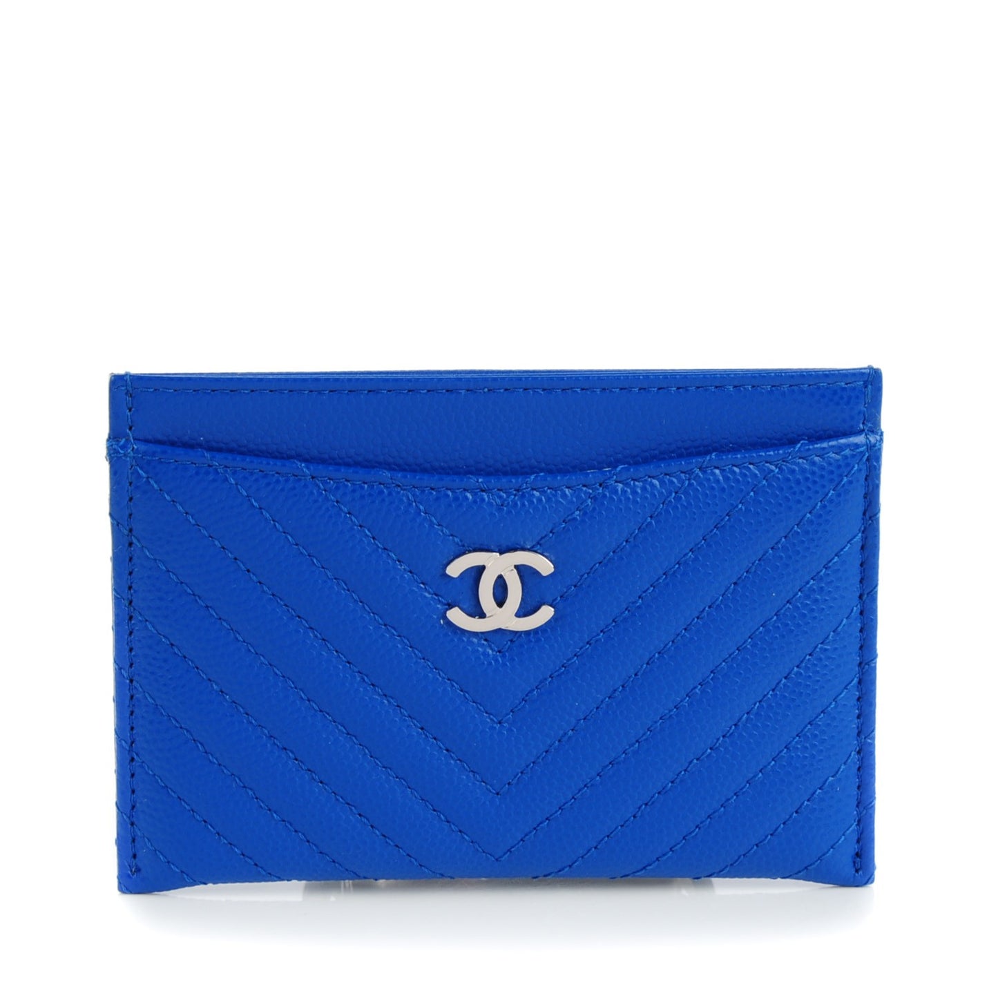 Caviar Chevron Card Holder Blue