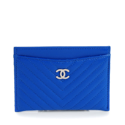 Chanel Caviar Chevron Card Holder Blue 1 of 7
