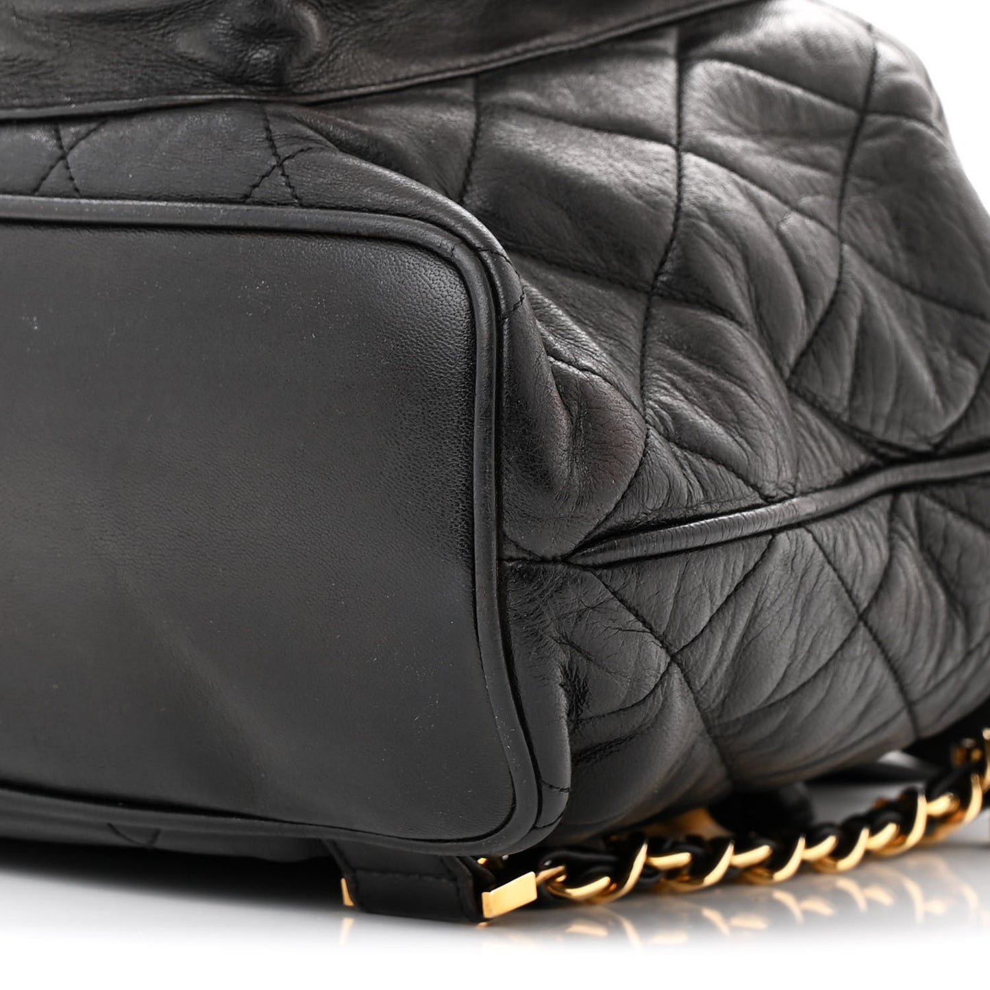 Lambskin Quilted Drawstring Backpack Black