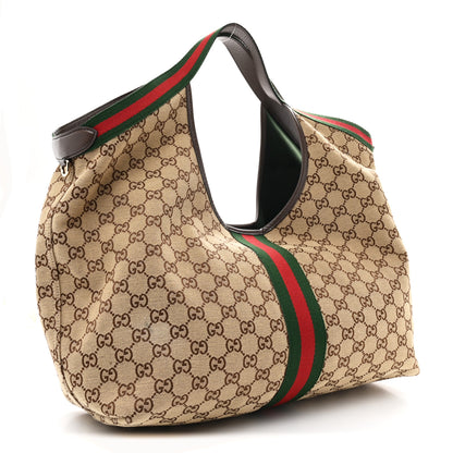 Gucci GG Monogram Web Large Giglio Tote Beige Brown 3 of 9