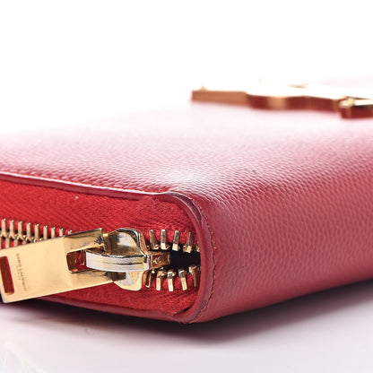 Saint Laurent Grain De Poudre Monogram Zip Around Wallet New Red 8 of 14