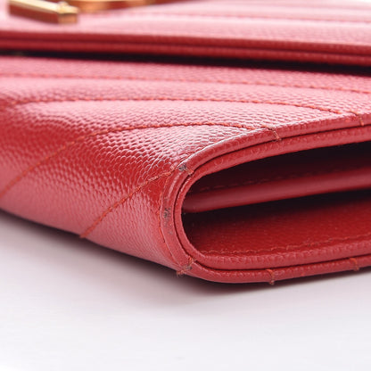 Saint Laurent Grain De Poudre Matelasse Chevron Monogram Flap Wallet Red 10 of 13
