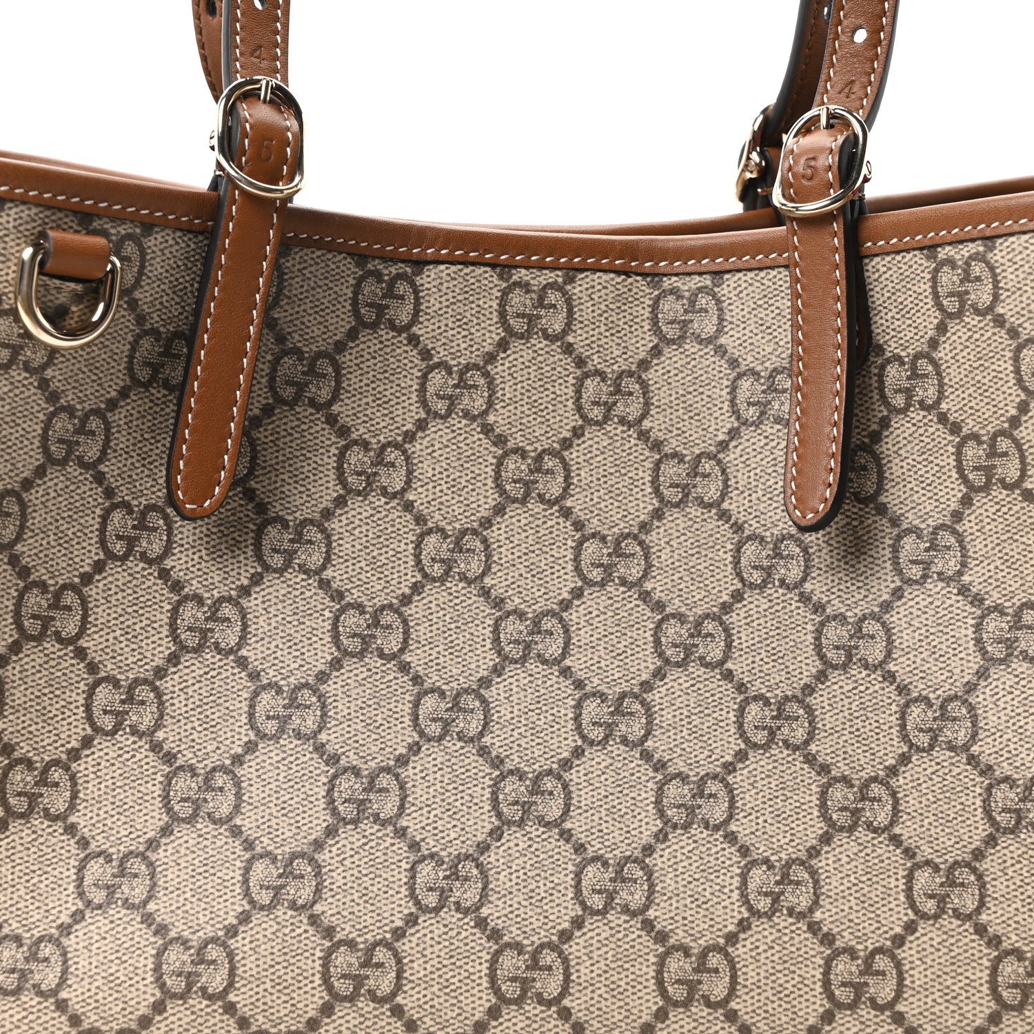 Gucci GG Supreme Monogram Emblem Medium Tote Bag Beige Dark Brown 8 of 10