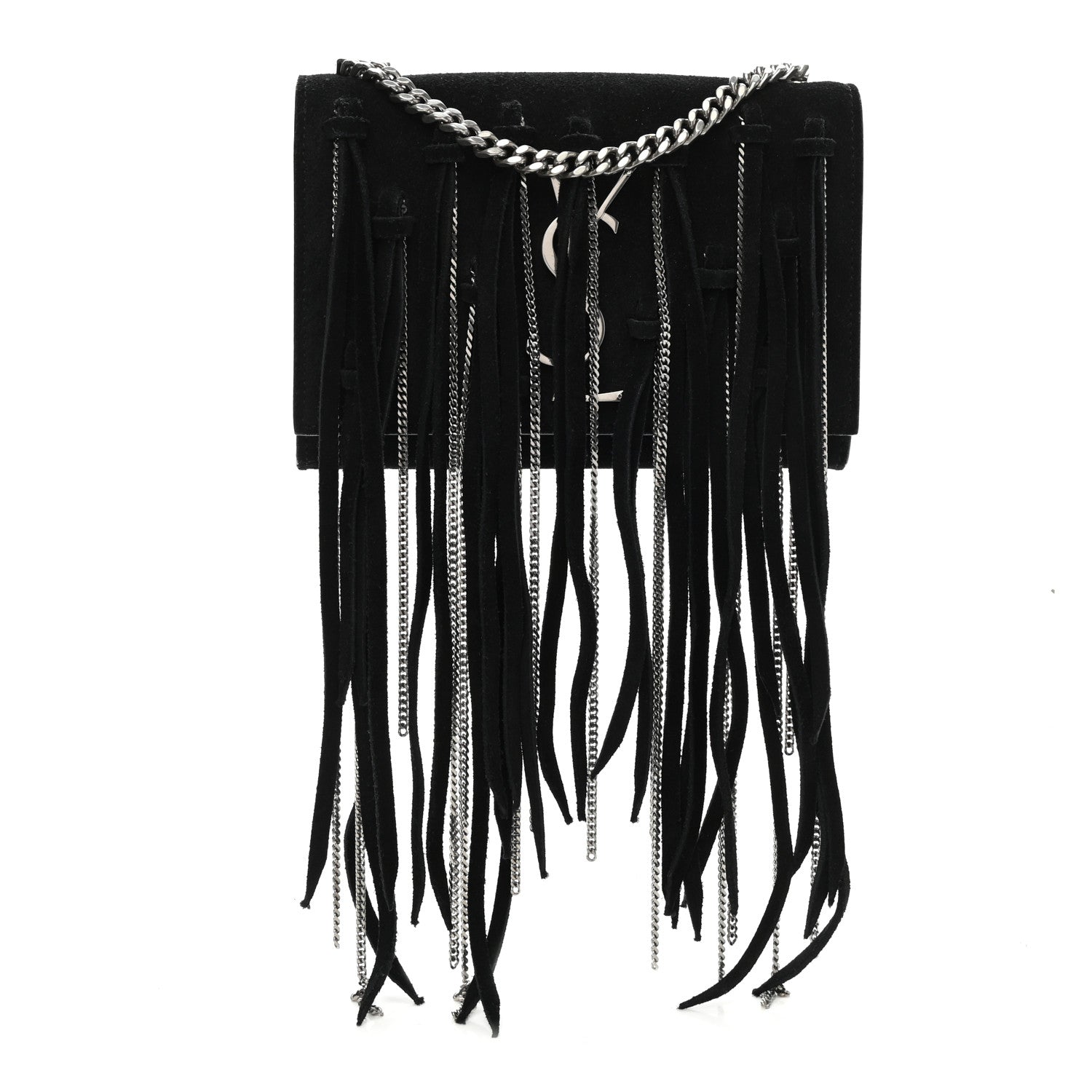 Saint Laurent Suede Fringe Chain Small Monogram Satchel Black 1 of 10