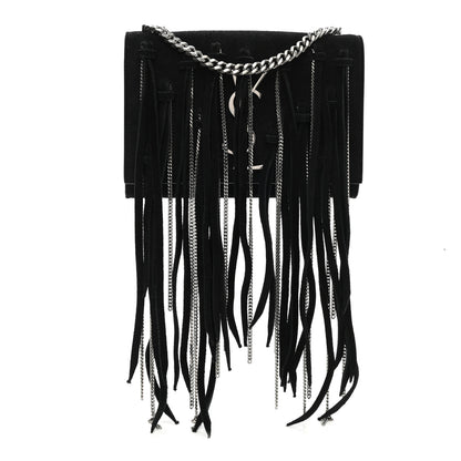Saint Laurent Suede Fringe Chain Small Monogram Satchel Black 1 of 10