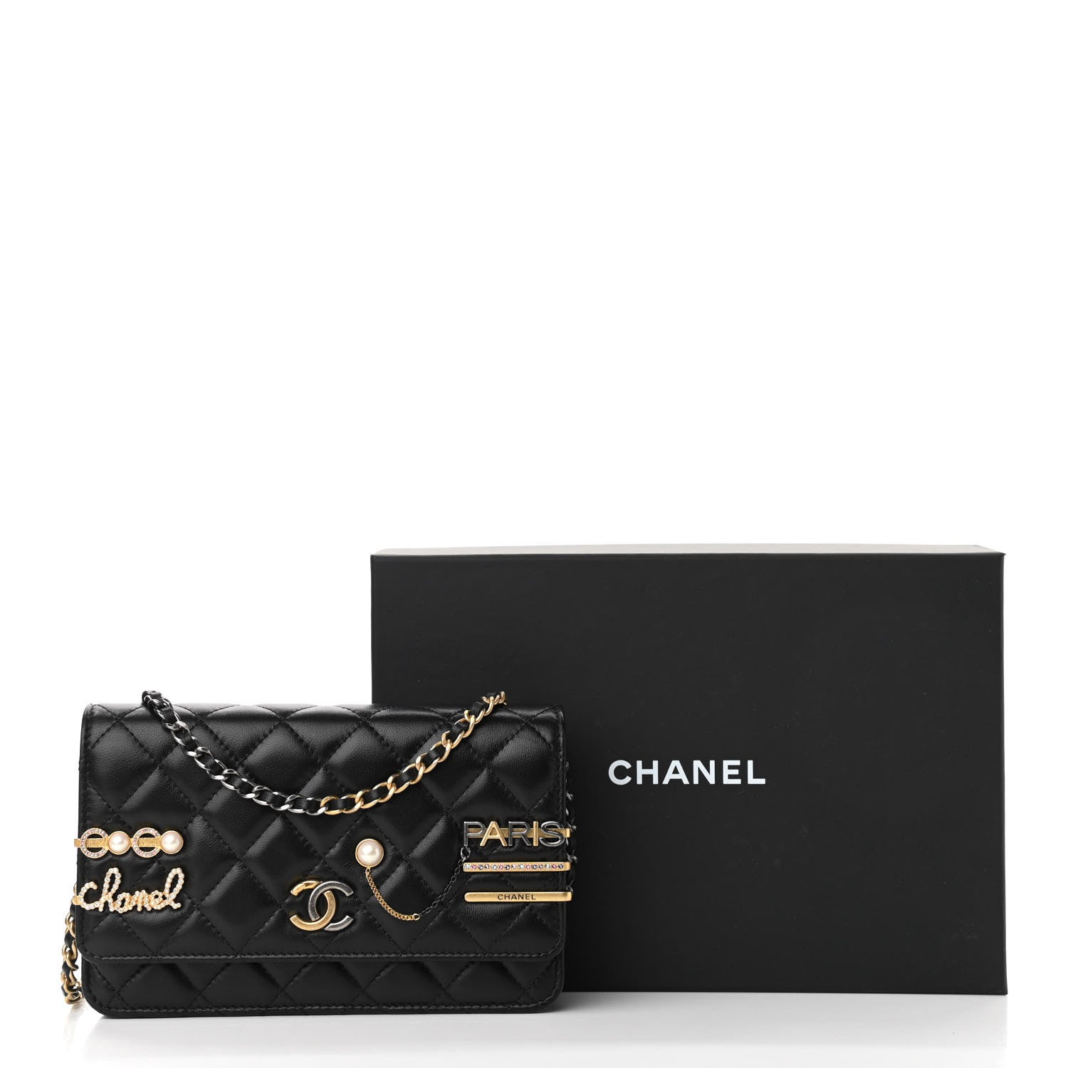 Chanel Lambskin Quilted Coco Clips Wallet On Chain WOC Black 15 of 15