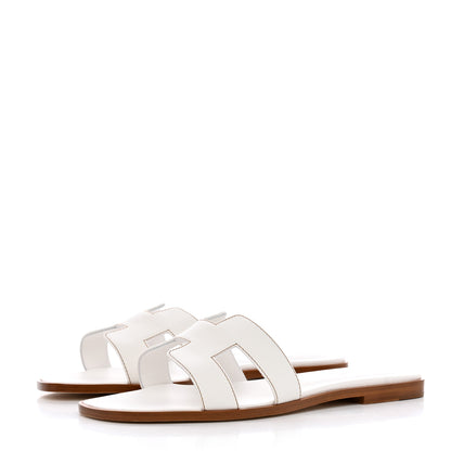 Hermes Box Calfskin Oran Sandals 38 White 3 of 9