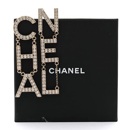 Chanel Crystal Cha-Nel Logo Drop Earrings Gold 5 of 5