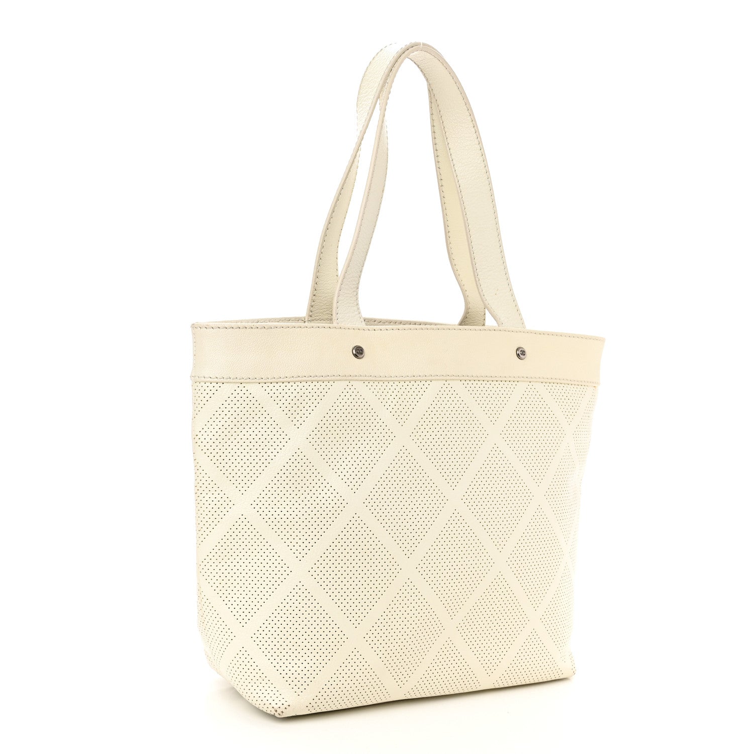 Chanel Goatskin Perforated Large CC Tote White 3 of 16