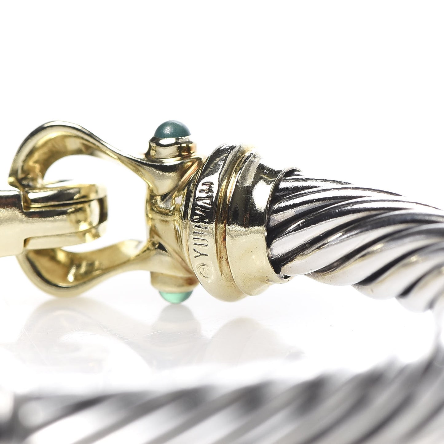 Sterling Silver 14K Yellow Gold Green Onyx Garnet 7mm Cable Buckle Bracelet