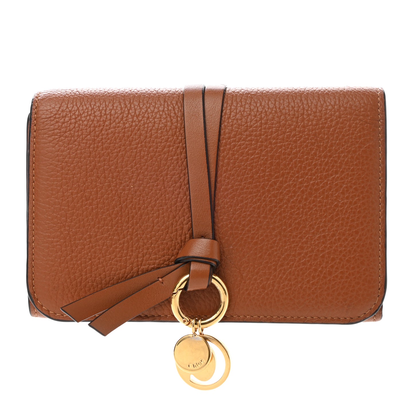 Calfskin Alphabet Compact Wallet Caramel