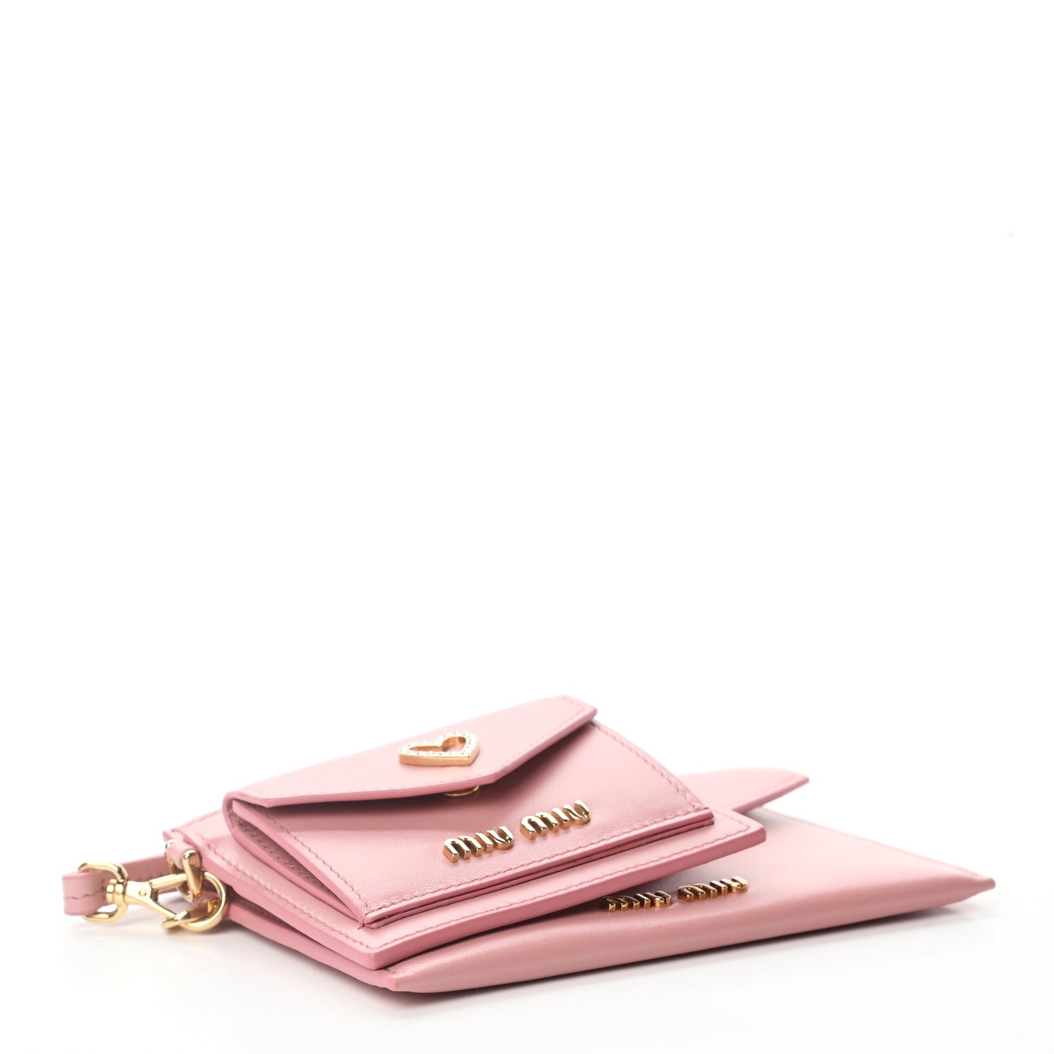 Miu Miu Soft Calfskin Heart Envelope Wallet Wristlet Rosa 7 of 15