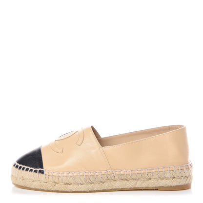 Chanel Lambskin CC Espadrilles 38 Beige Black 1 of 10