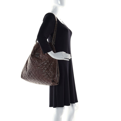 Chanel Distressed Glazed Caviar Quilted Large Elastic Tote Brown 2 of 13