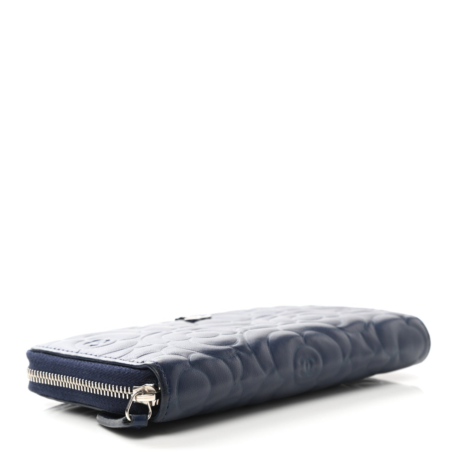 Chanel Lambskin Camellia Embossed Medium Zip Around Wallet Navy 4 of 8