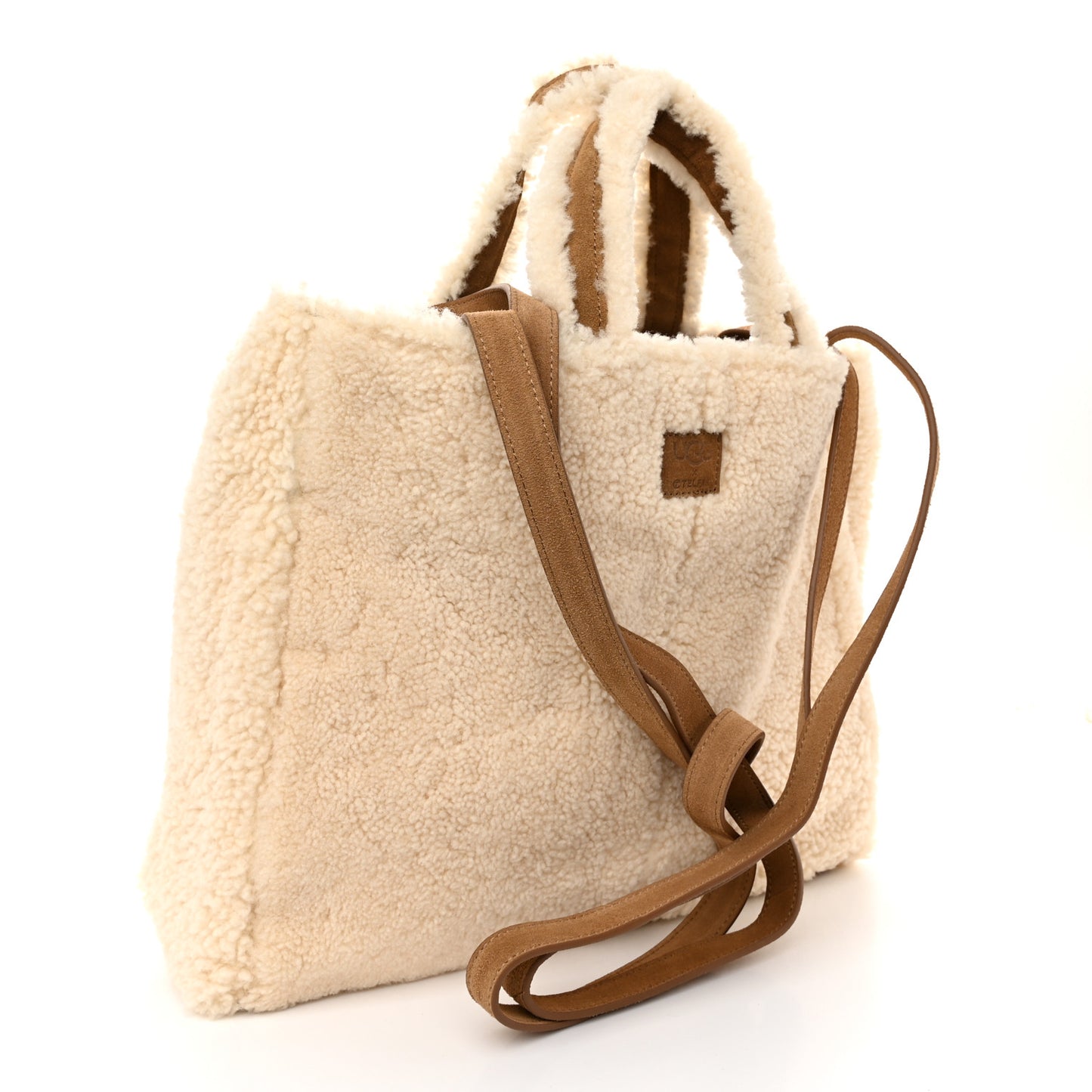 X UGG Suede Shearling Medium Shopping Bag Natural