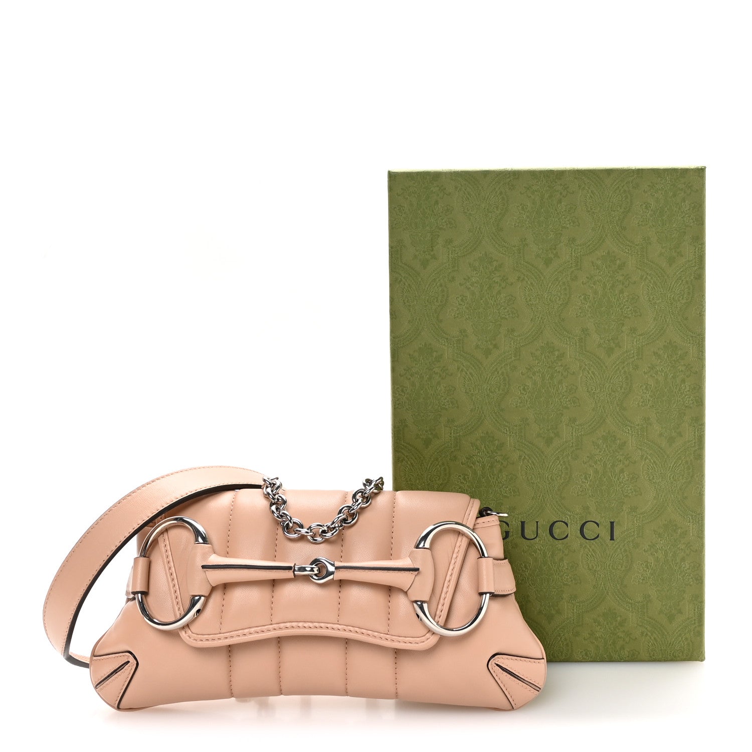 Gucci Nappa Vertical Matelasse Small Maxi Horsebit Chain Shoulder Bag Beige 11 of 11