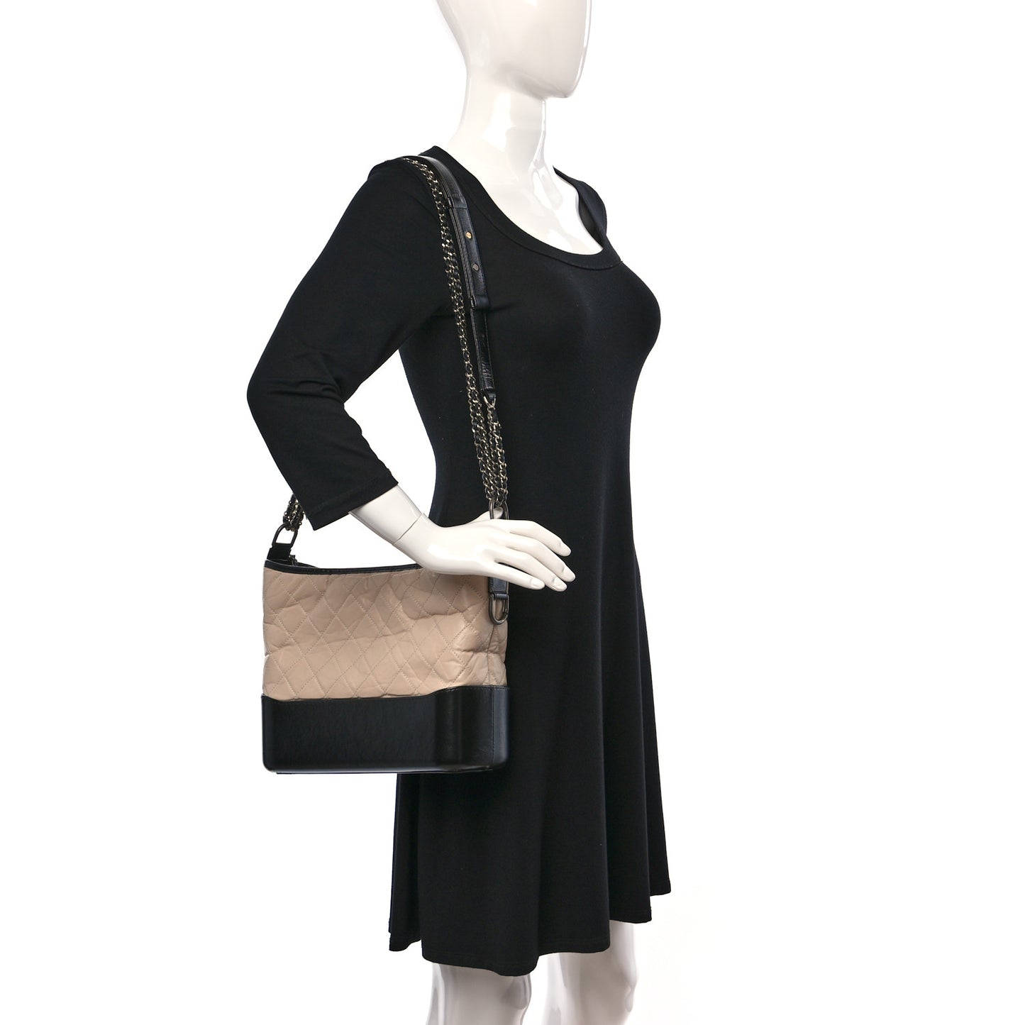 Aged Calfskin Quilted Medium Gabrielle Hobo Beige Black