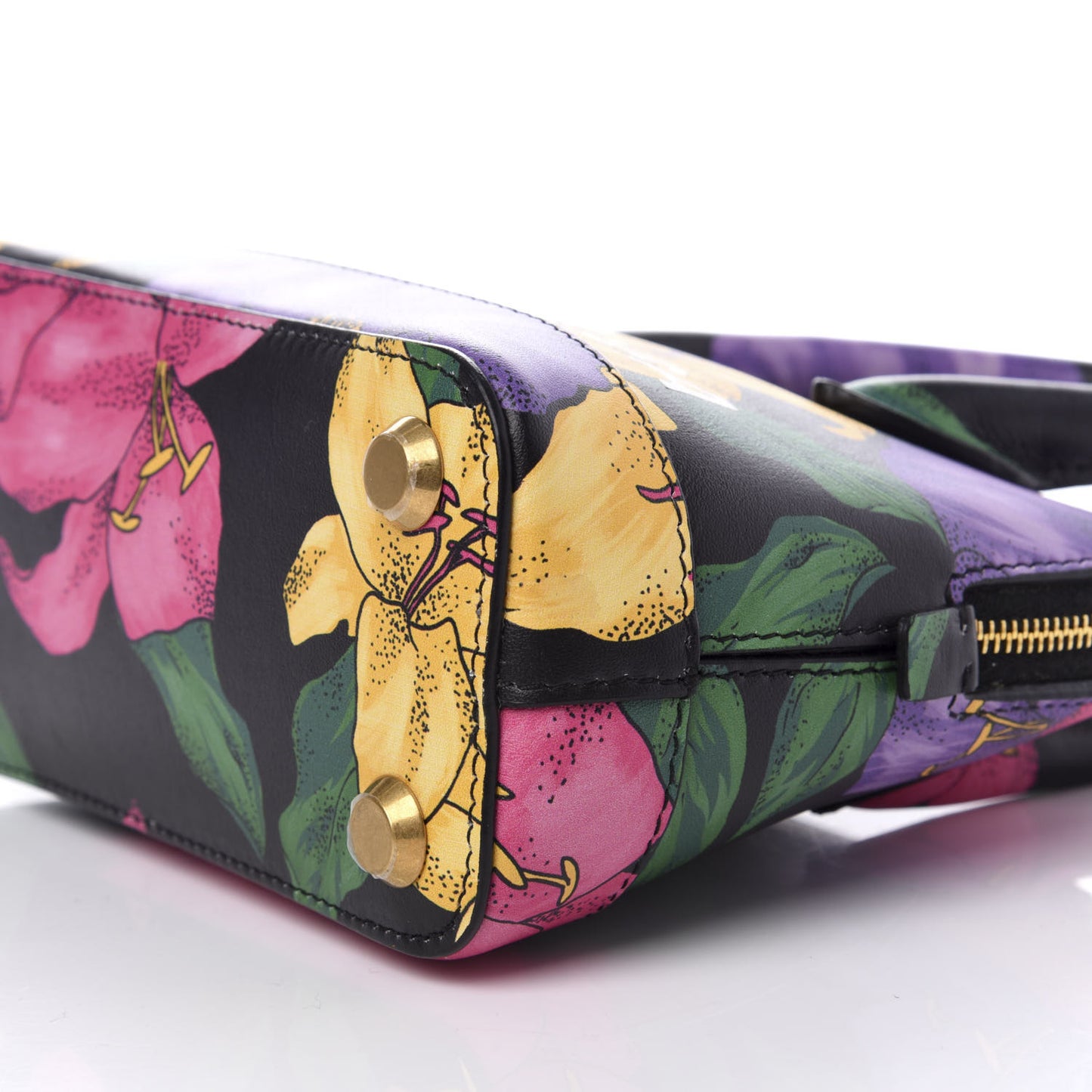 Smooth Calfskin Lush Floral Print XXS Ville Top Handle Bag Black Multicolor