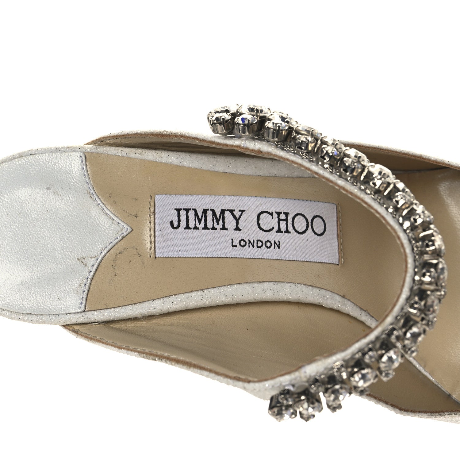 Jimmy Choo Canvas Glitter Crystal Bing 100 Pumps 36 White 1738469