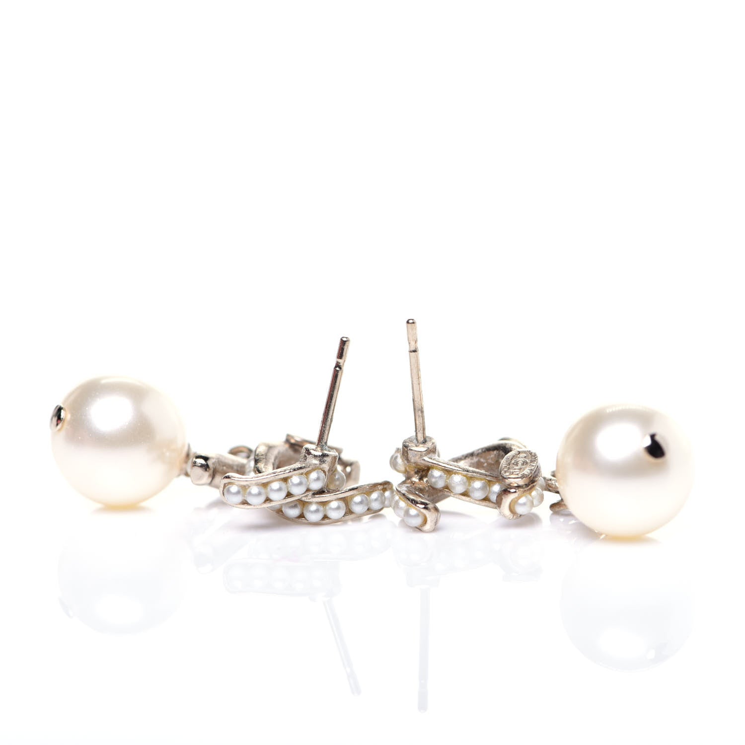 Chanel Pearl Twisted CC Drop Earrings Light Gold White 3 of 7