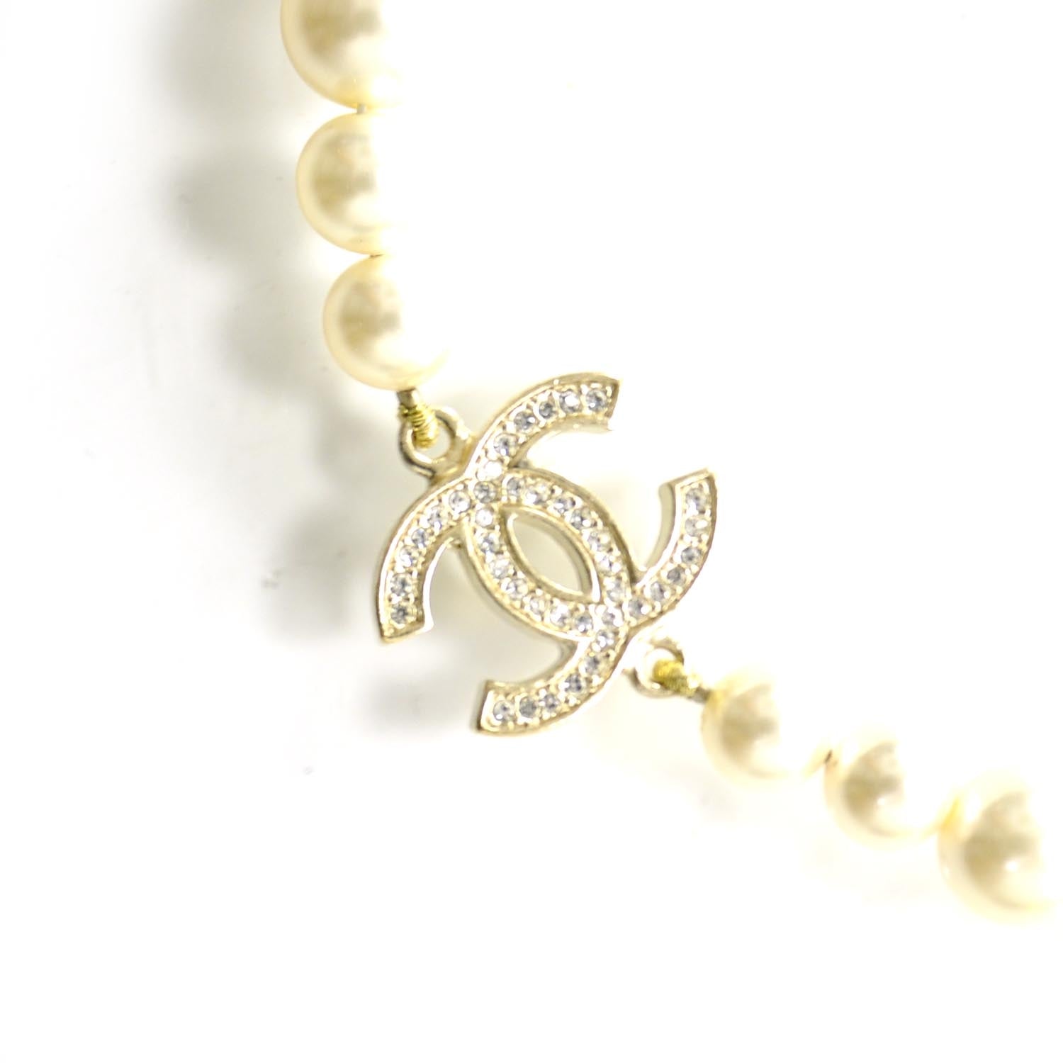 Chanel Pearl Crystal CC Double Strand Necklace Gold 5 of 5