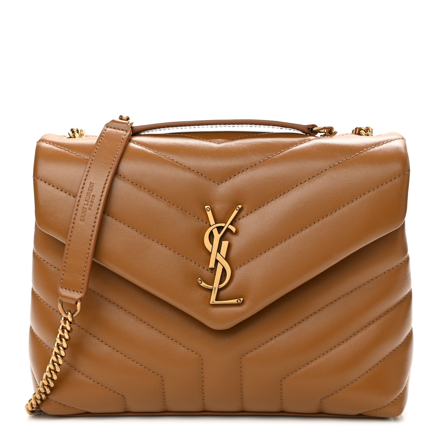 Calfskin Y Quilted Monogram Small Loulou Chain Satchel Dark Natural
