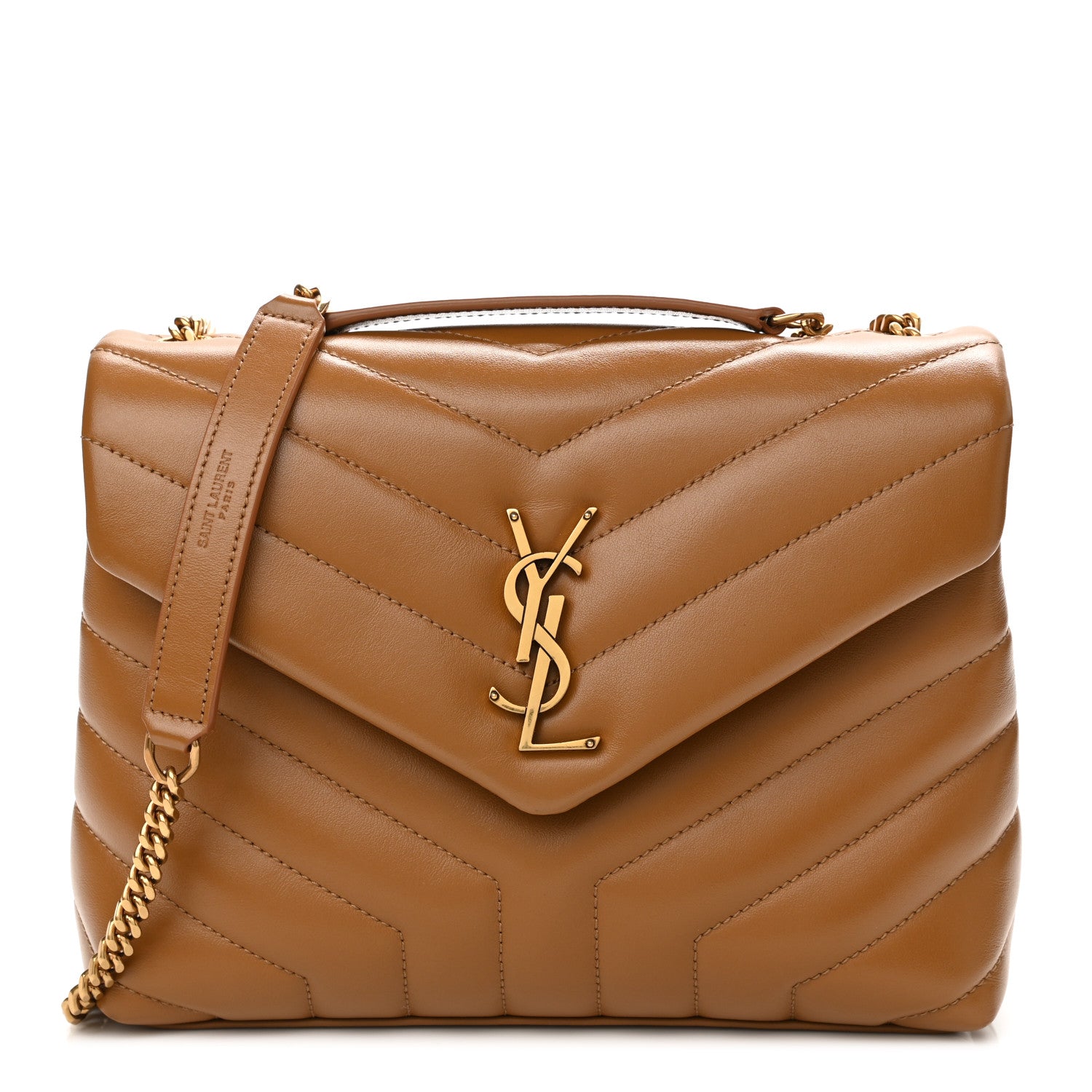 Saint Laurent Calfskin Y Quilted Monogram Small Loulou Chain Satchel Dark Natural 1 of 11