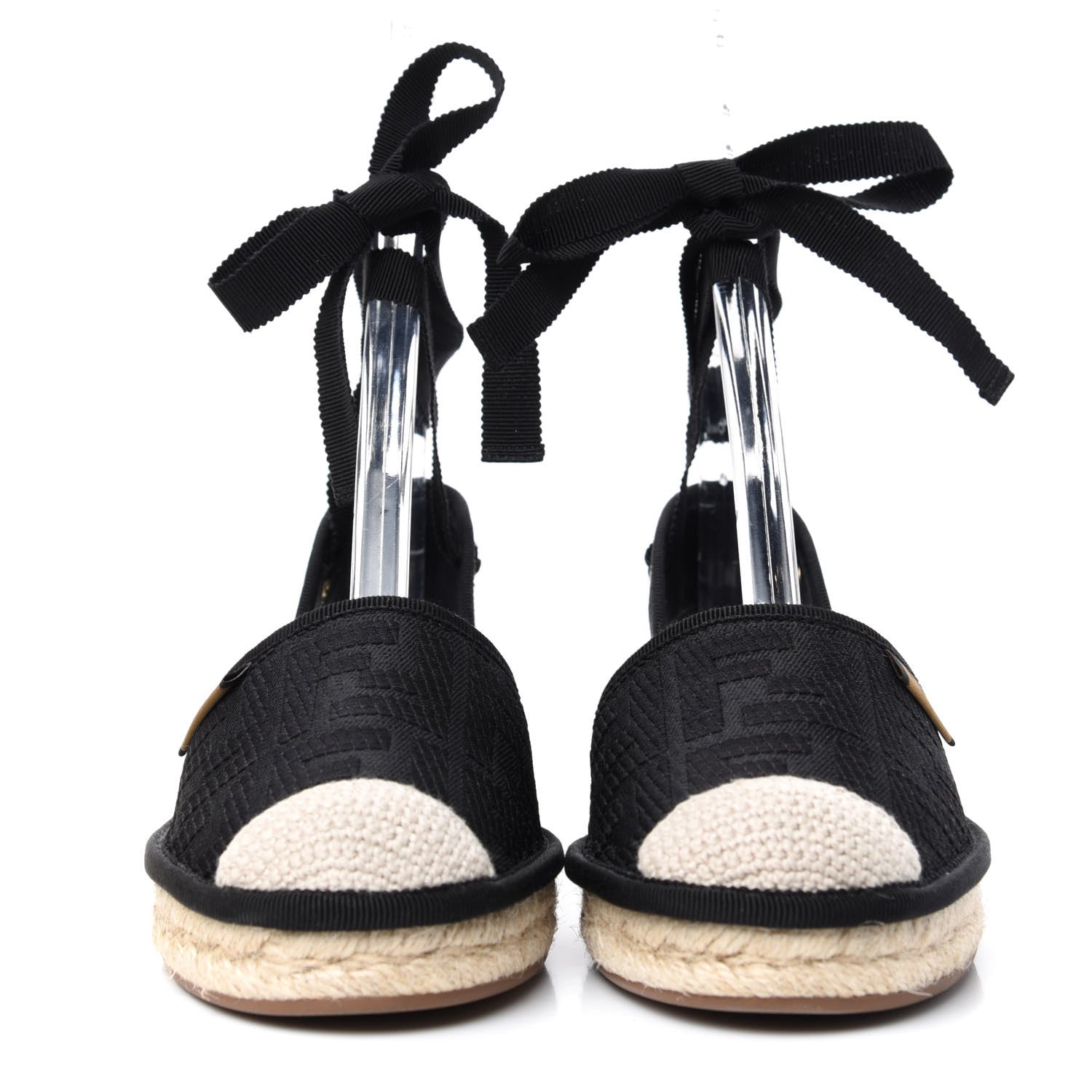 Fendi Canvas FF Embroidered Roma Ankle Wrap Flat Espadrilles 36 Black 2 of 9