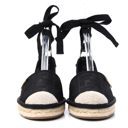 Fendi Canvas FF Embroidered Roma Ankle Wrap Flat Espadrilles 36 Black 2 of 9
