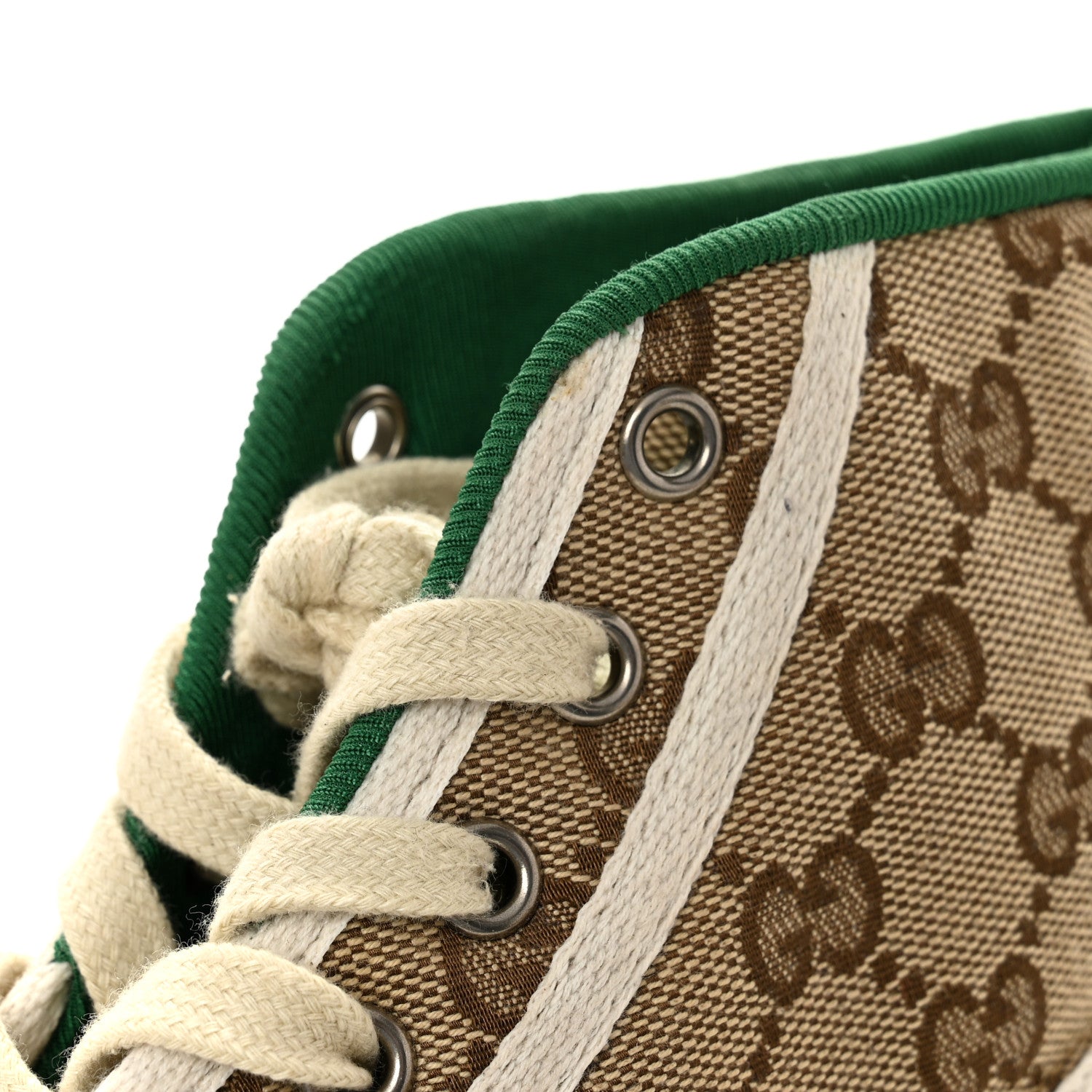 Gucci GG Monogram Web Womens 1977 Tennis High Top Sneakers 37 Beige Ebony Mystic White 11 of 12