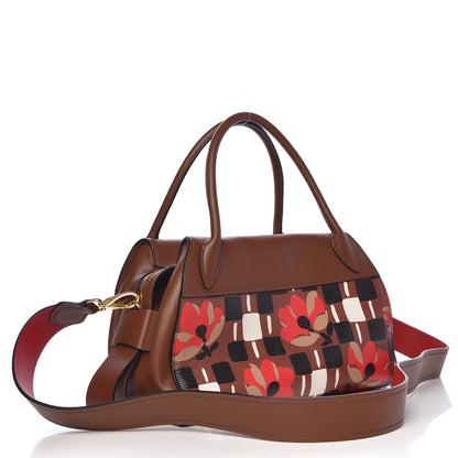 Prada Goatskin Floral Print Bibliotheque Top Handle Tabacco 3 of 9
