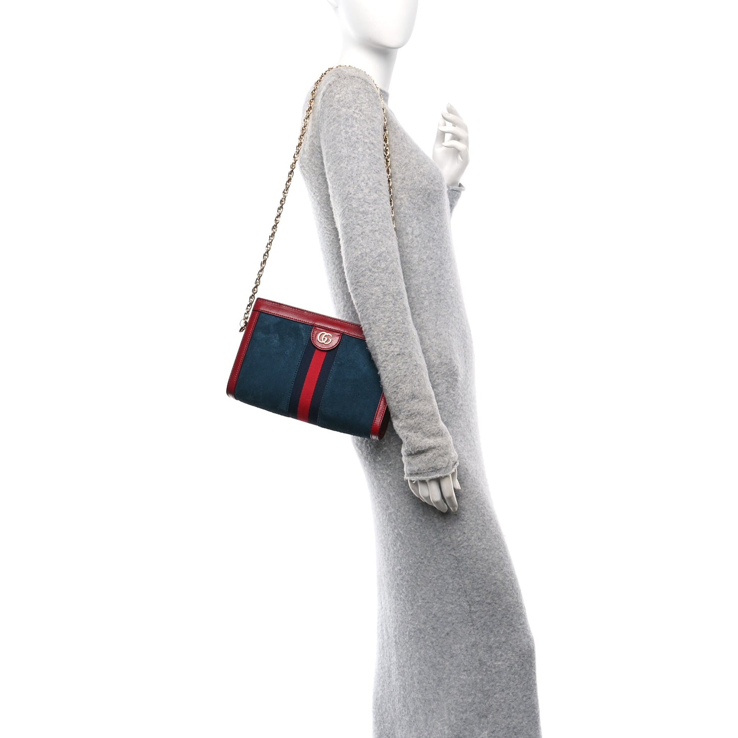 Suede Calfskin Web Small Ophidia Chain Shoulder Bag New Blue Romantic Cherry