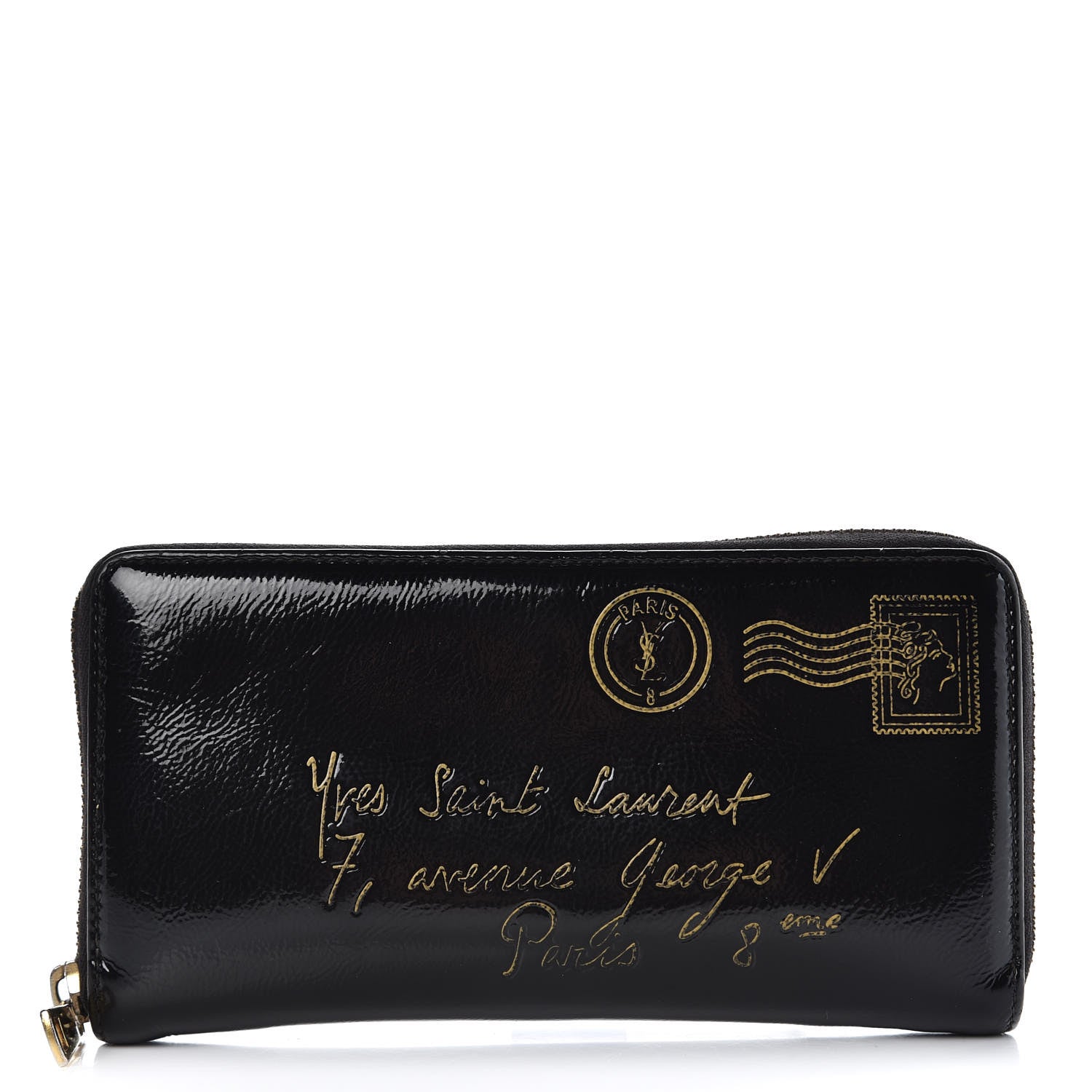 Saint Laurent Patent Y Mail Zip Around Wallet Black 1 of 13