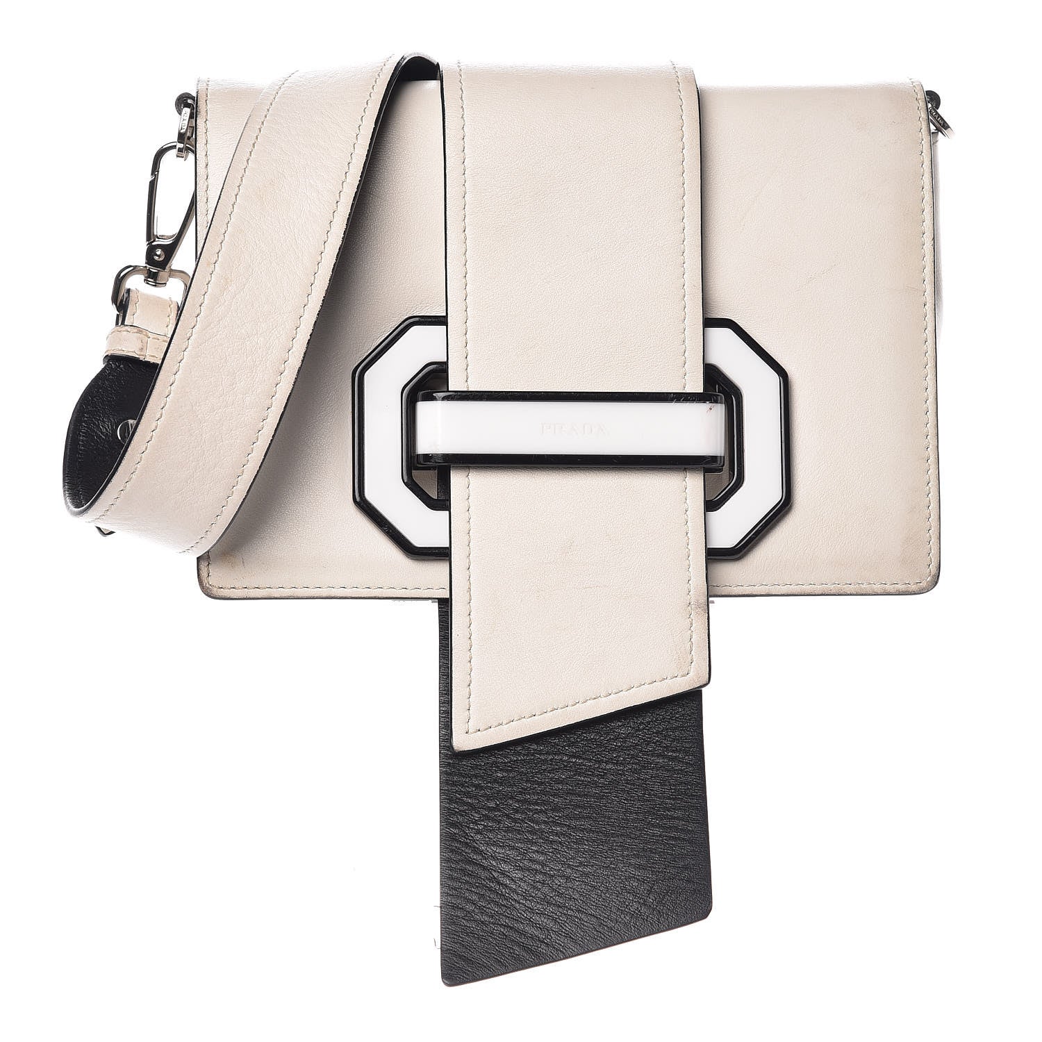 Prada City Calf Plex Ribbon Bag White Black 1 of 30