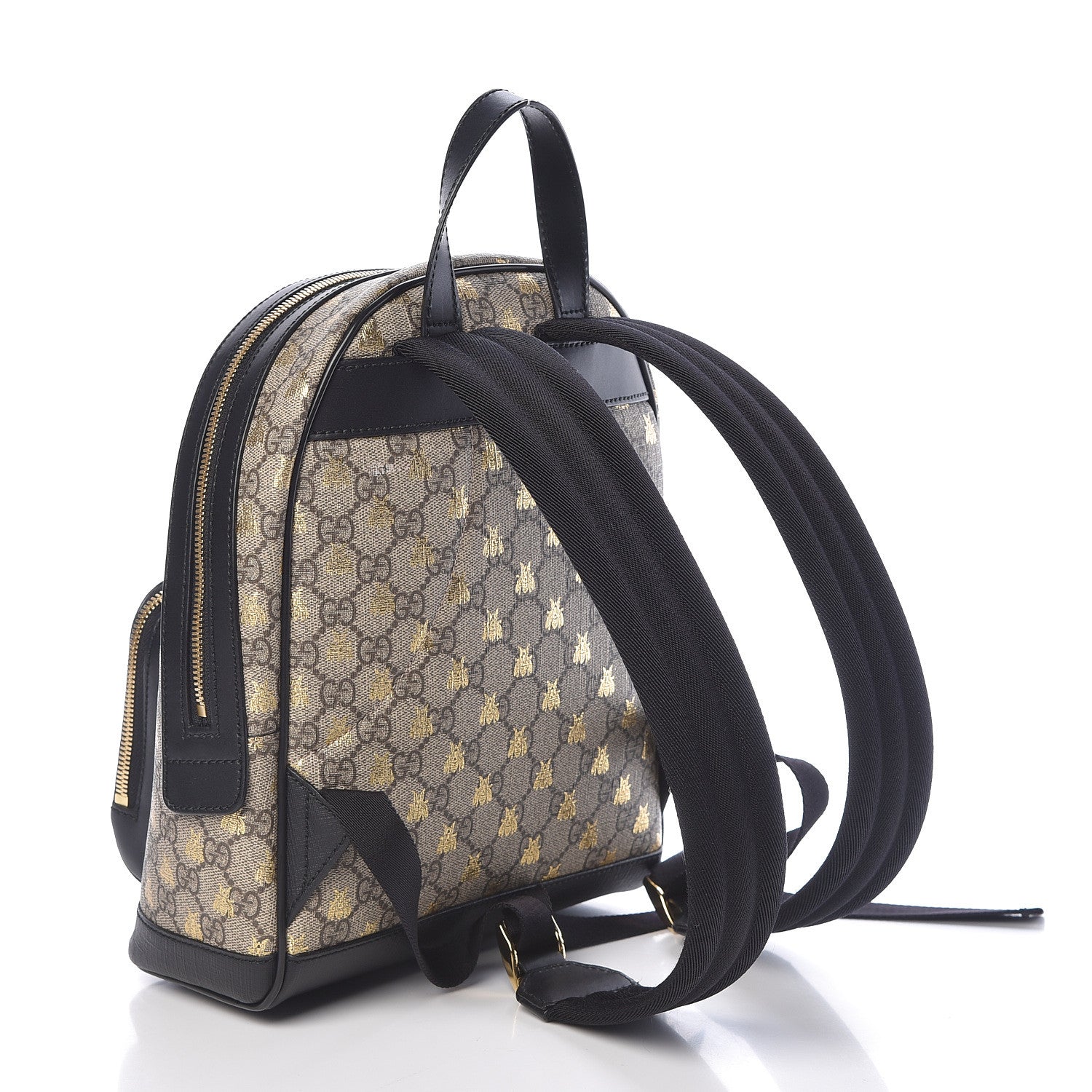Gucci GG Supreme Monogram Bees Print Small Day Backpack Beige Oro Black 3 of 9