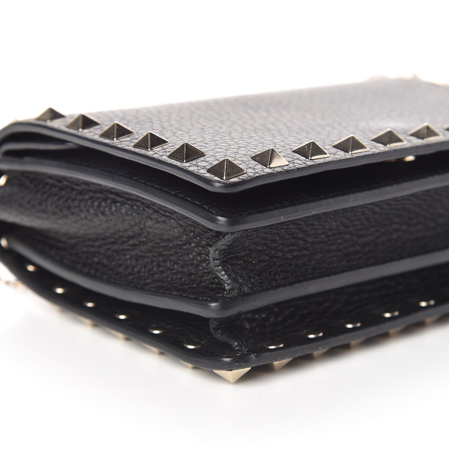 Valentino Garavani Pebbled Calfskin Rockstud Wallet on Chain Black 5 of 10