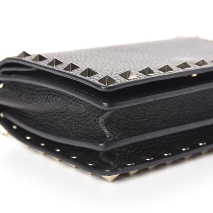 Valentino Garavani Pebbled Calfskin Rockstud Wallet on Chain Black 5 of 10