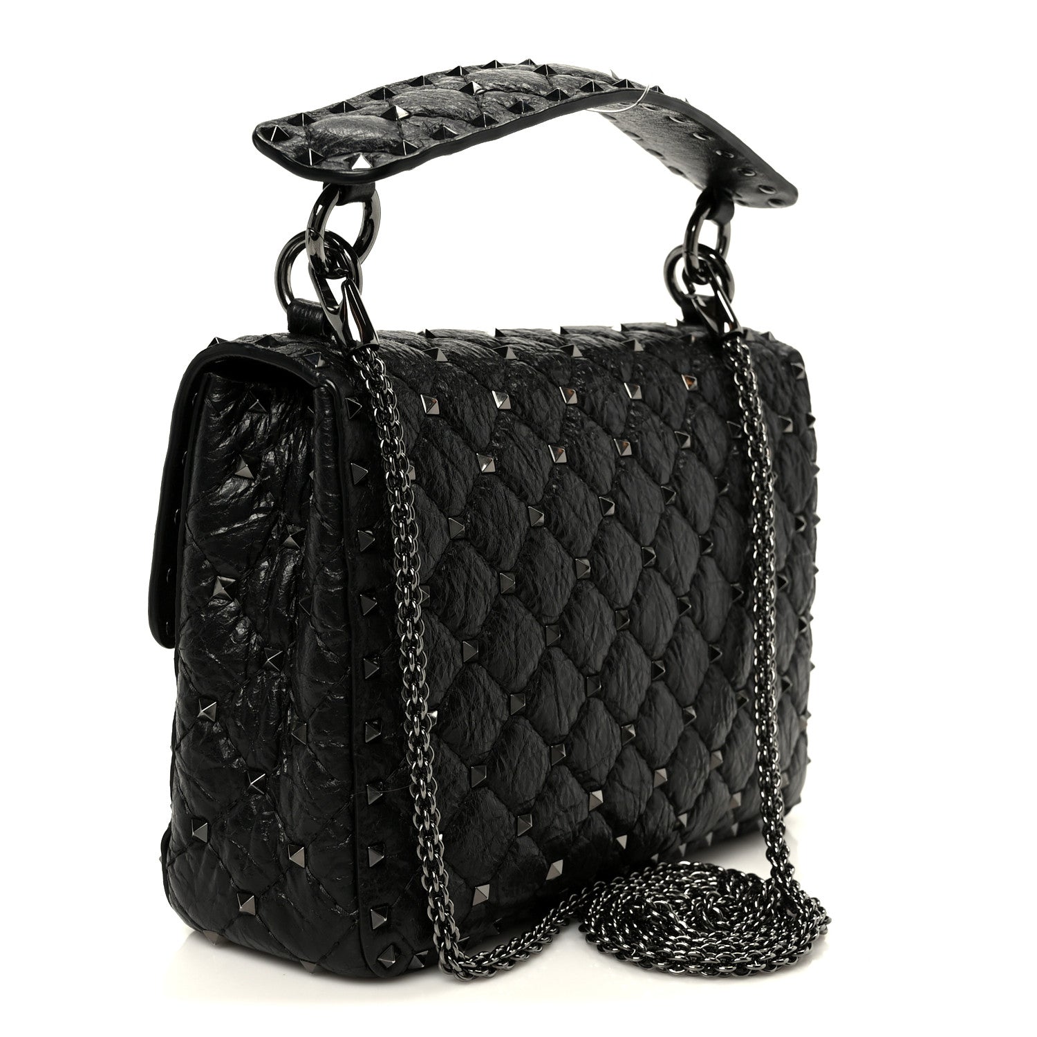 Valentino Garavani Craquele Nappa Medium Rockstud Spike Shoulder Bag Black 3 of 10