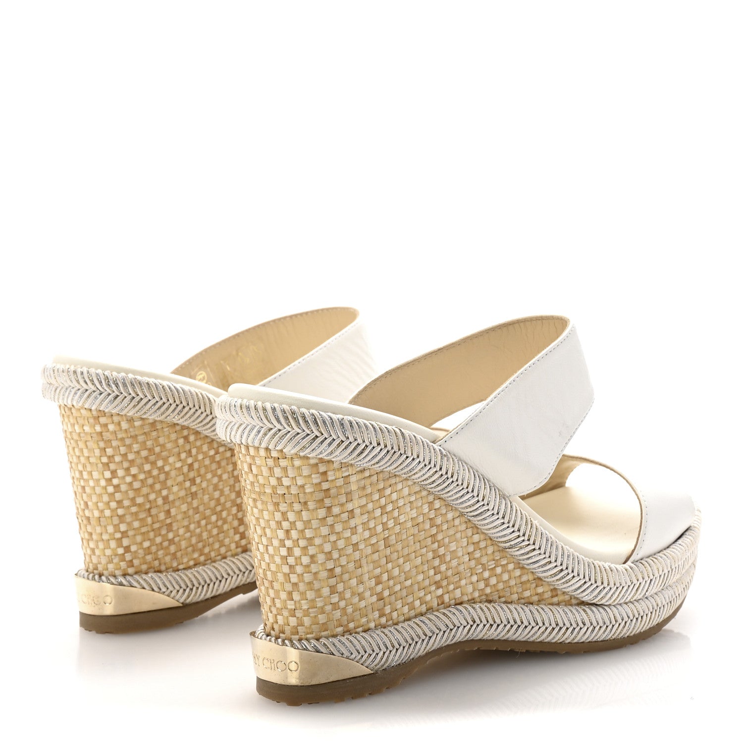 Jimmy Choo Calfskin Raffia Parker 100 Wedge Sandals 37 Milk 5 of 9