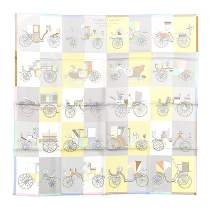 Hermes Silk Voitures Exquises Scarf 90 Gris Perle Jaune 1 of 4