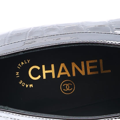 Chanel Crocodile Embossed Patent Calfskin Pumps 37.5 Black 11 of 11