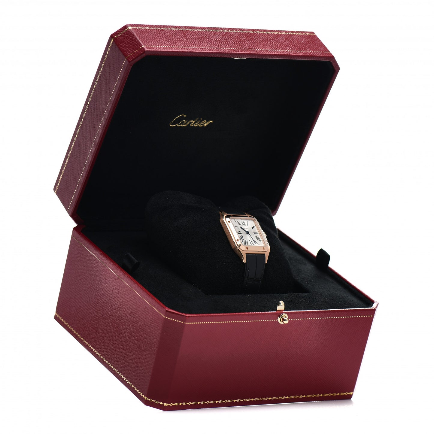 18K Pink Gold Alligator 27.5mm Santos Dumont Quartz Watch