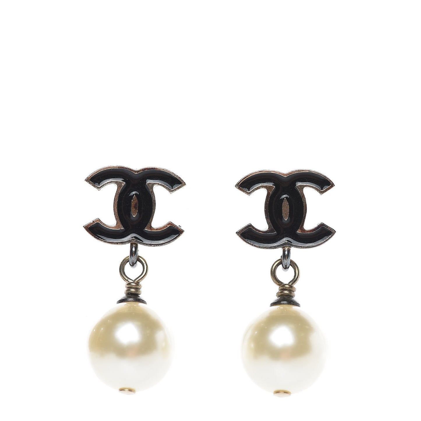 Pearl Enamel CC Drop Earrings Black