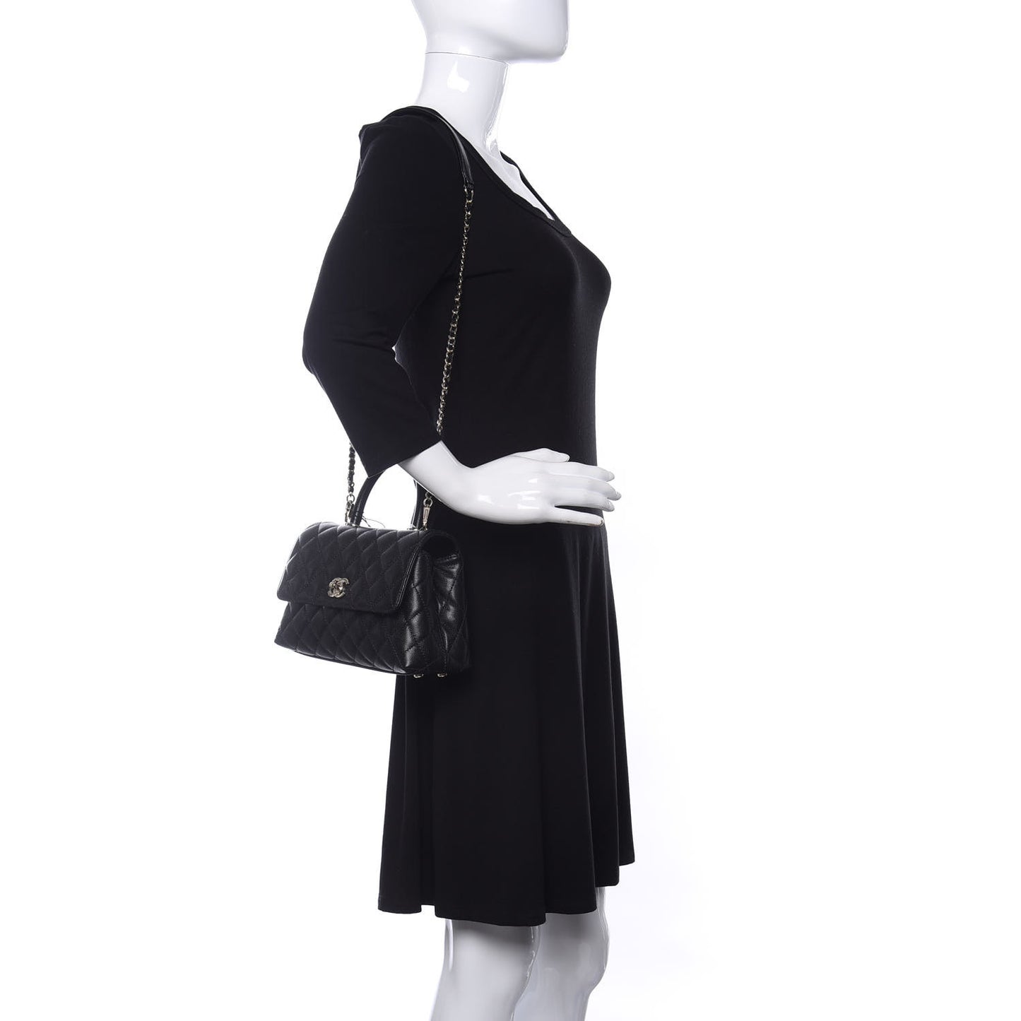 Caviar Quilted Mini Coco Handle Flap Black