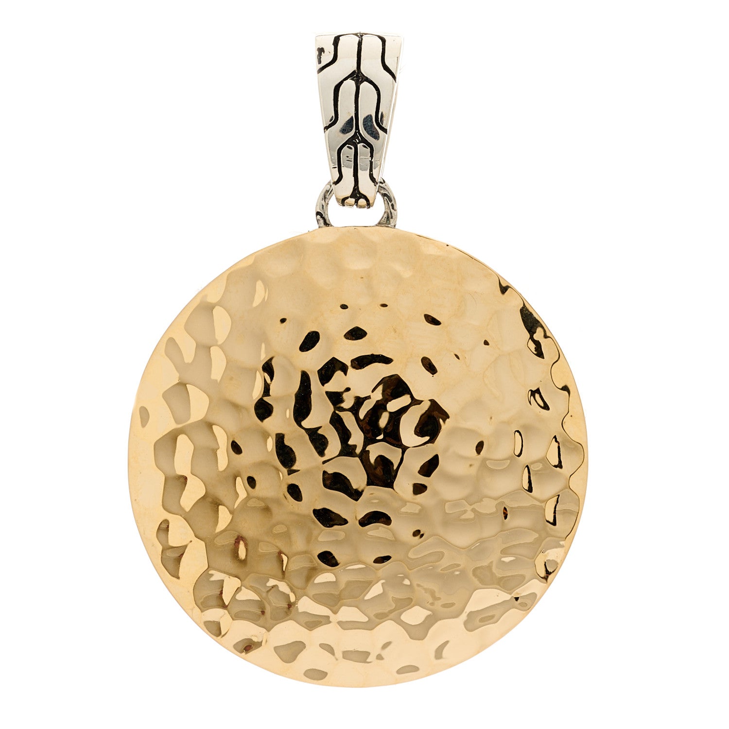 John Hardy Sterling Silver 18K Yellow Gold Palu Hammered Disc Pendant 1 of 3