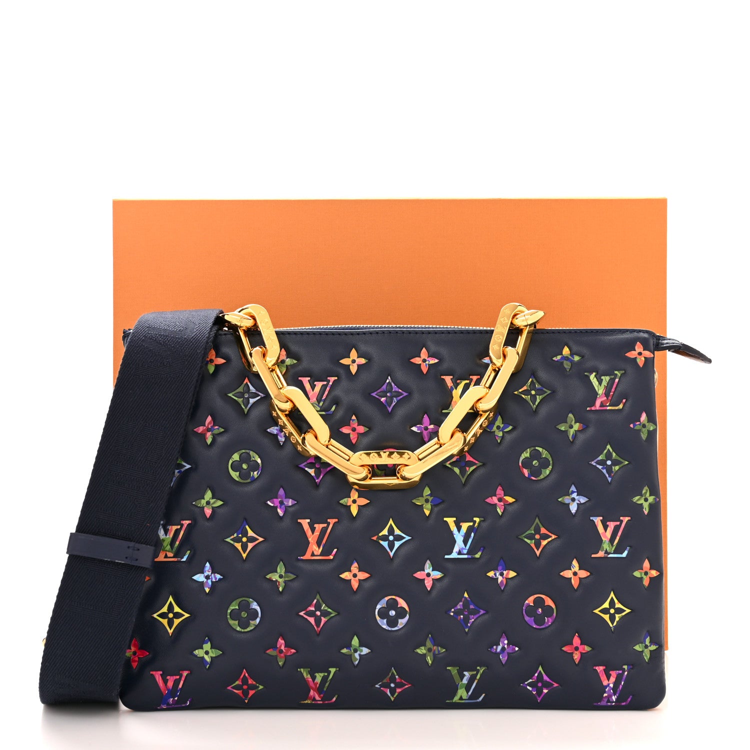 Louis Vuitton Lambskin Embossed Monogram LV Garden Coussin MM Navy Blue 11 of 11